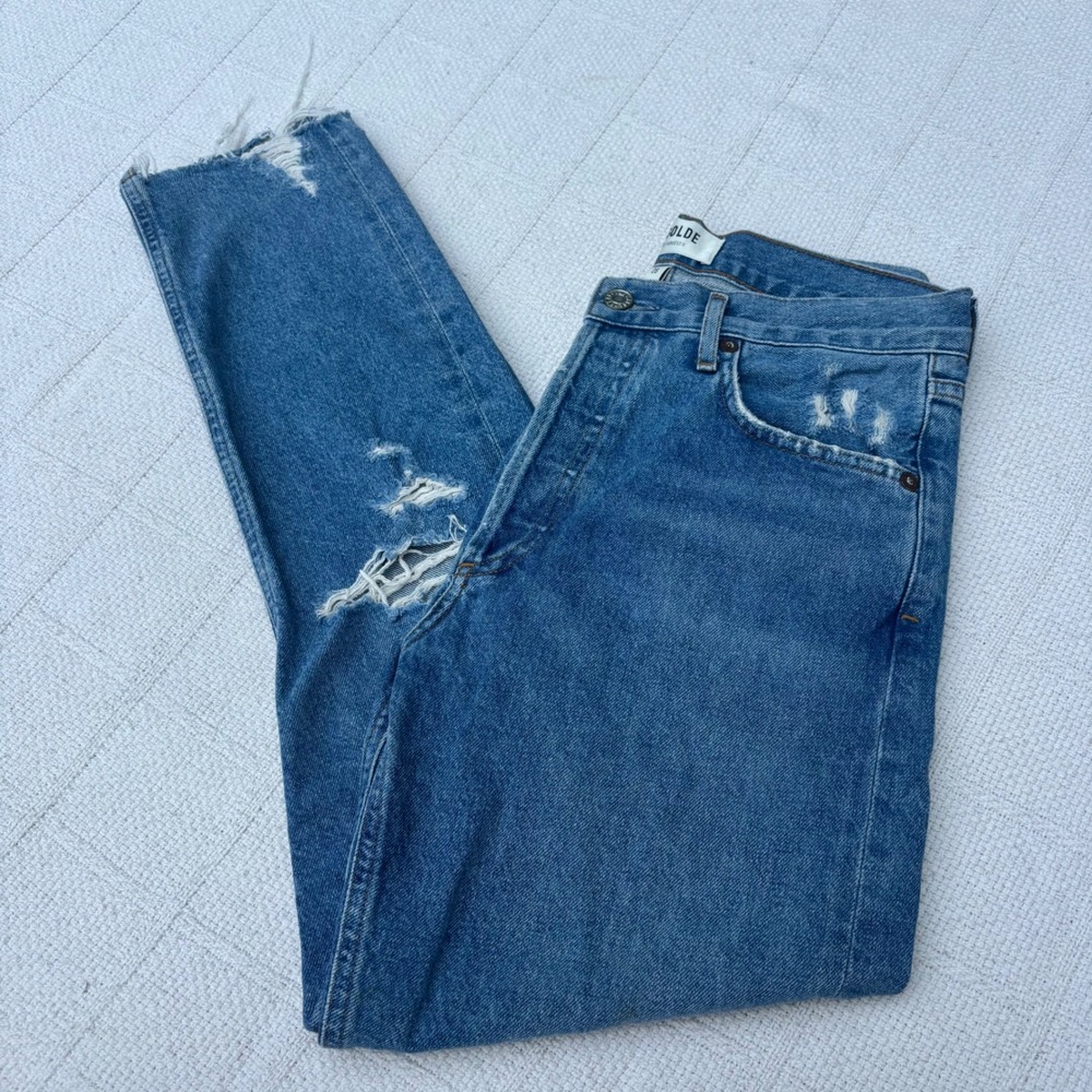 Women's 26 AGOLDE Jamie High Rise Straight Distressed Jeans in Arrival Wash